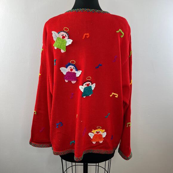 VINTAGE Christina Rotelli Cotton Embroidered Christmas Angel Cardigan Sweater 3X - Picture 8 of 12